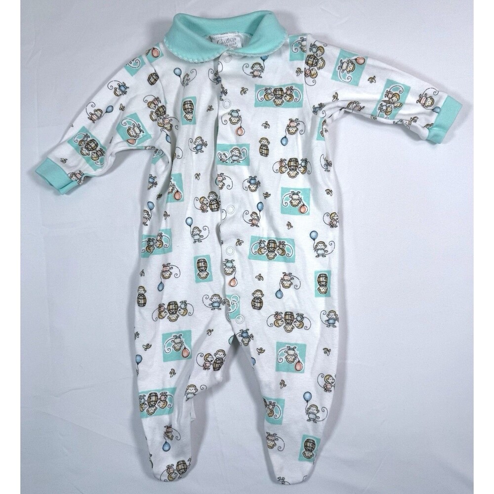 VINTAGE CARTERS Unisex Monkey Print Footed Sleeper Pajamas Size 6 Months